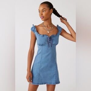 Urban Outfitters Nayda Denim Ruffle Mini Dress Size Medium NWT